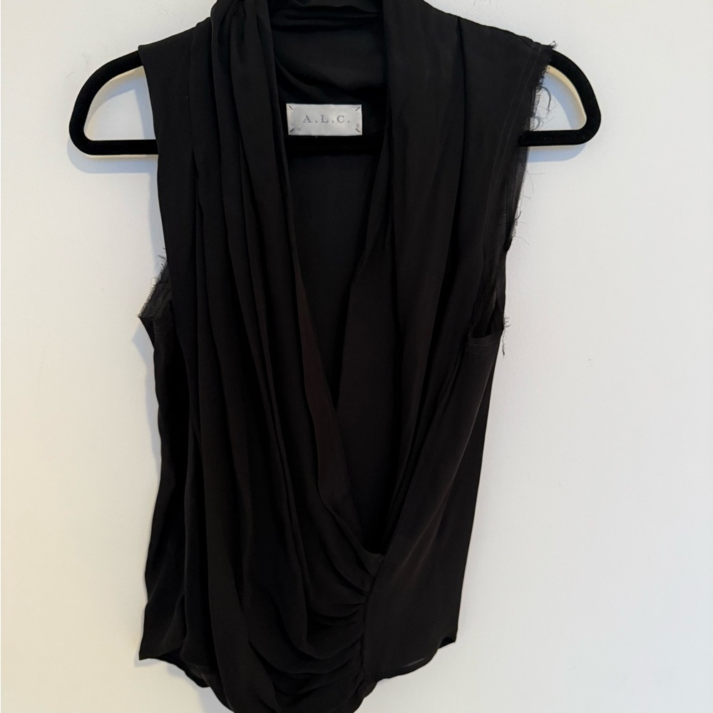 A.L.C. Black Draped Sleeveless Silk Blouse size M